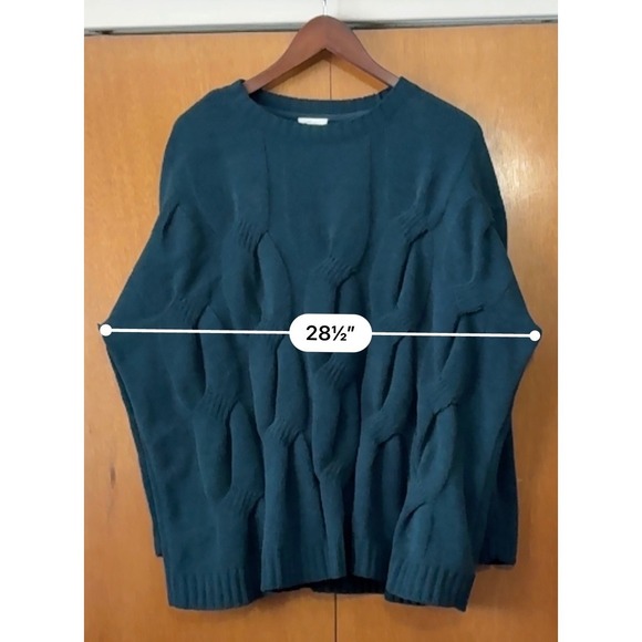 J Jill Chenille Chunky Cable Knit Sweater Teal Blue Oversized Pullover Size L - Picture 8 of 8